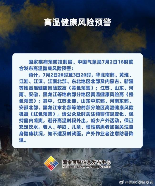高温健康风险红色预警：江苏山东河南等地部分地区风险极高