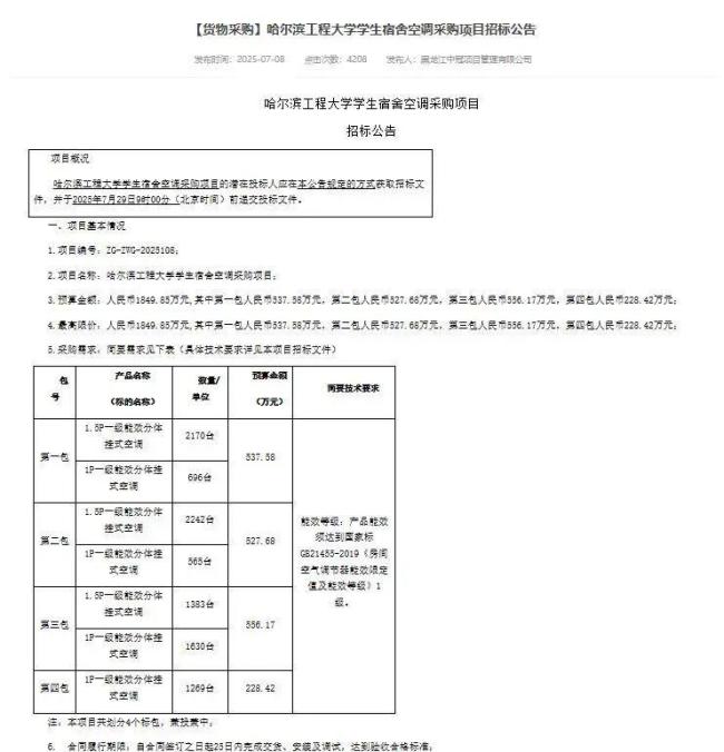 東北等地學(xué)校加急采購空調(diào)