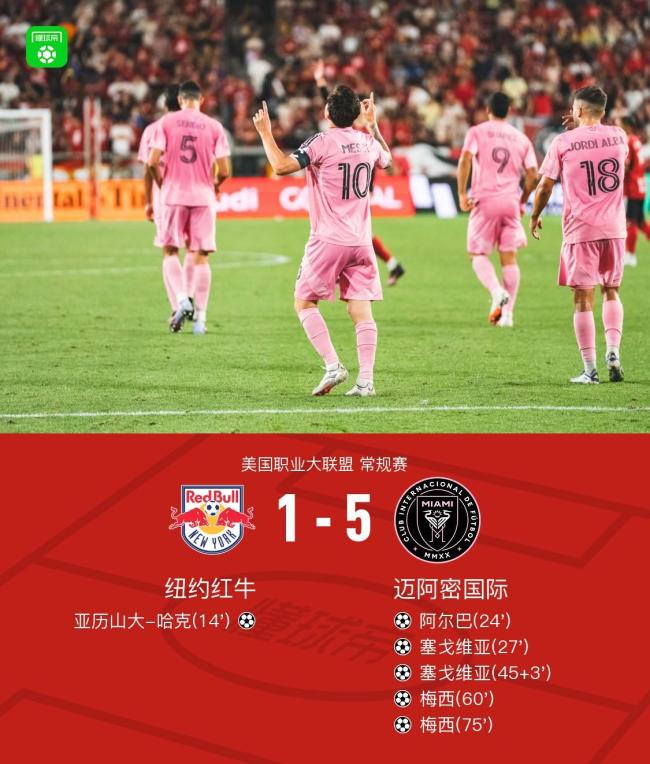 5-1,！邁阿密國(guó)際大勝紐約紅牛，梅西2射1傳,，蘇牙＆布教授送助攻
