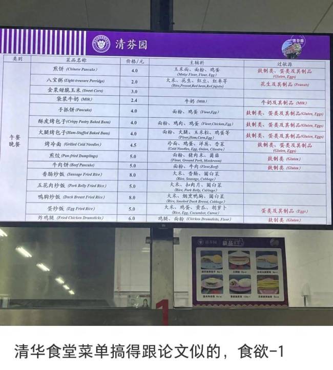 清华食堂菜单像论文