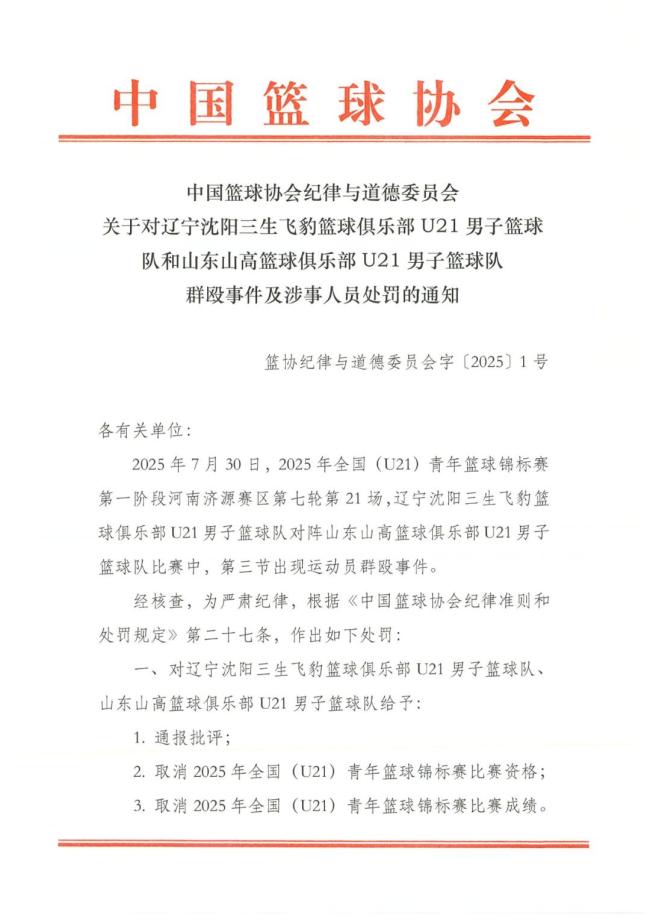 U21群殴事件28人被罚 4人被禁赛3年