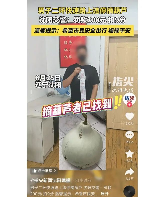 男子违停偷摘葫芦已被罚 市民愤怒声讨