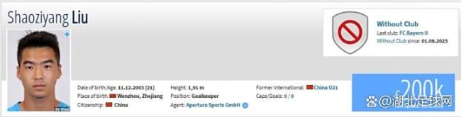 曝刘邵子洋从拜仁二队离队 去向成谜