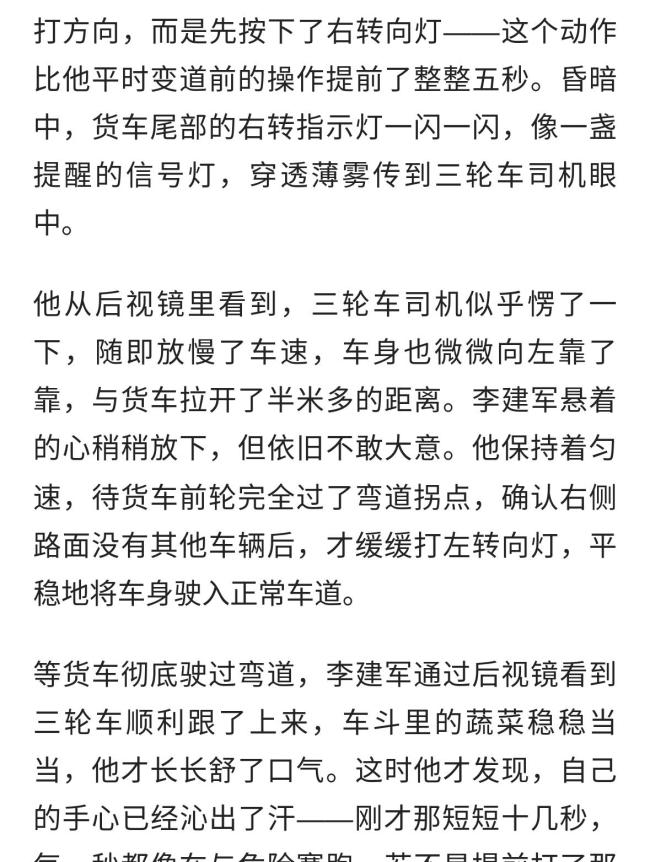 大货车司机一个转向灯避免悲剧