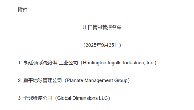 3家美国实体被列入出口管制管控名单