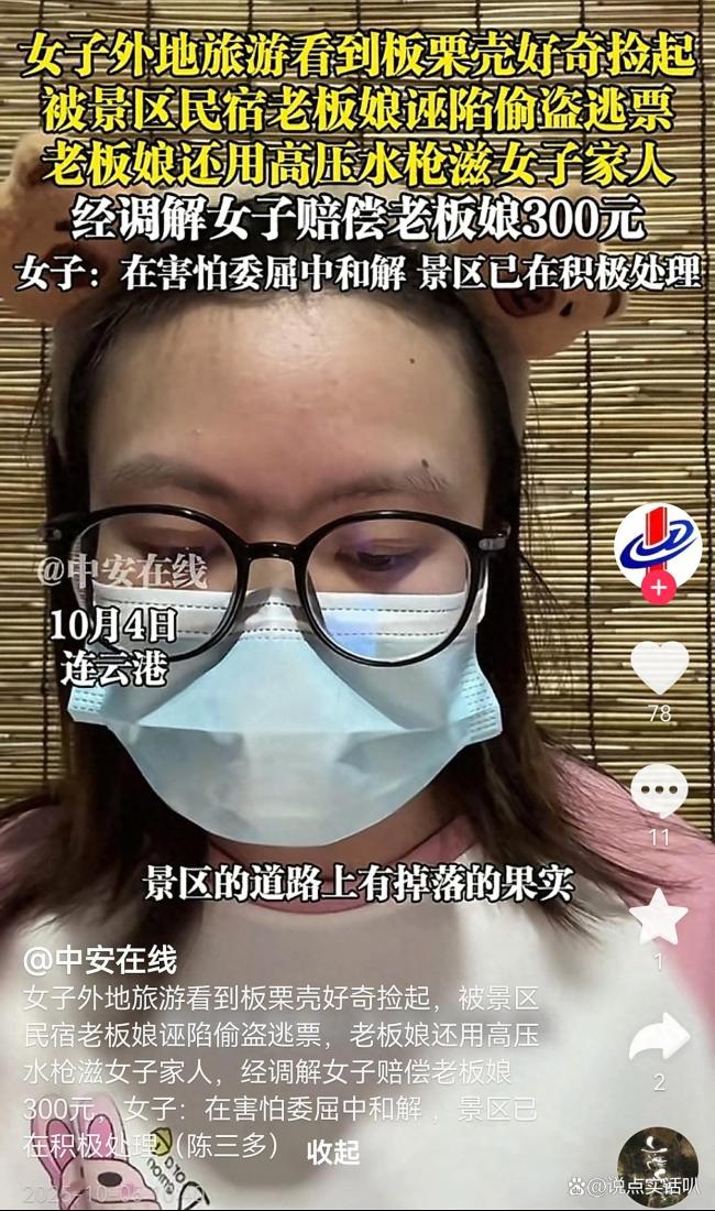 游客称捡板栗壳被民宿老板娘诬陷偷盗