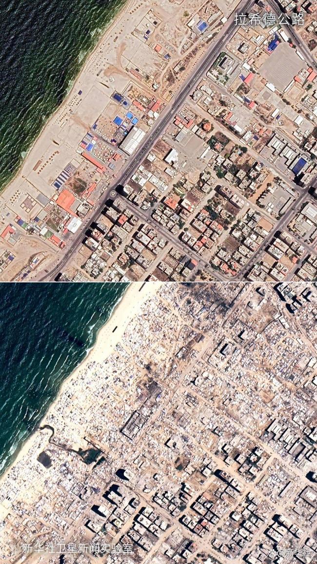 加沙两年卫星地图对比：几乎一片废墟，战争破