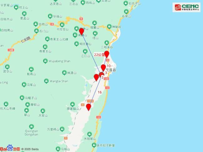 台湾花莲县发生4.5级地震 震源深度10公里