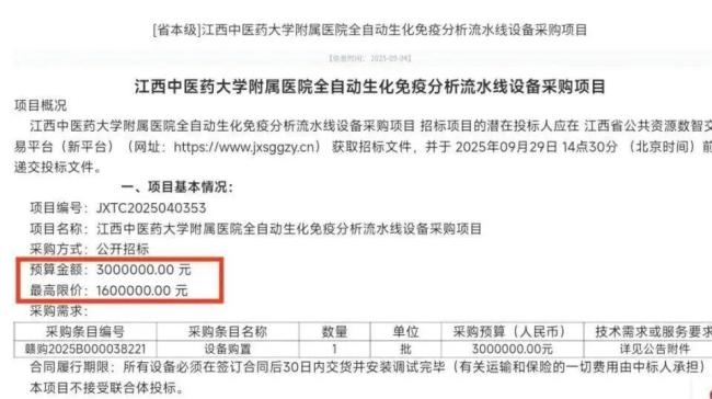 医院300万预算1000元中标：采购暂停 调查启动核实情况