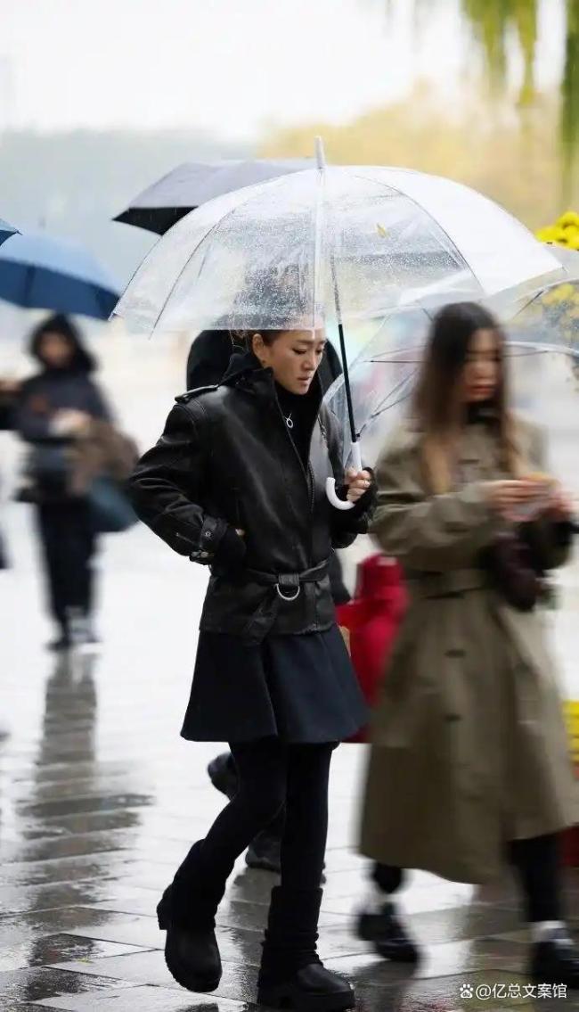 巩俐北海公园撑伞漫步 雨中大片刷屏全网!