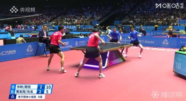 徐新、周凯3-2击败马龙、黄宥政，上海队拿下首局