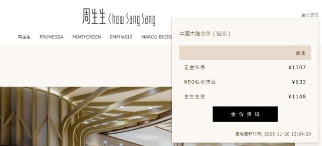 国内多家品牌金饰克价再度涨回1300元
