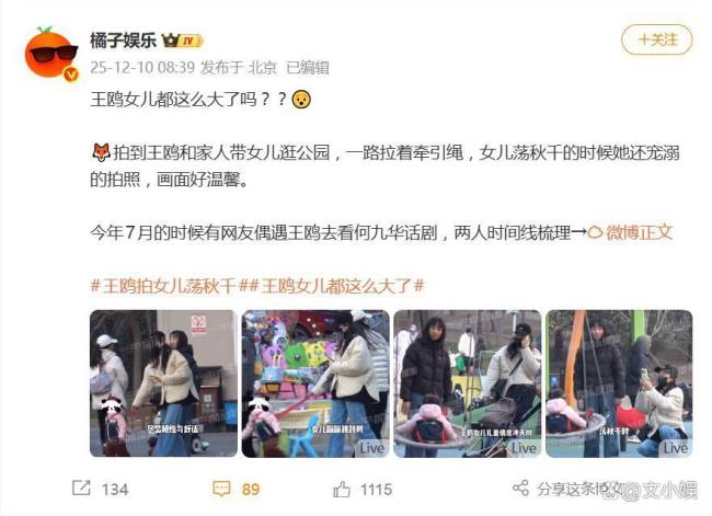 网友偶遇王鸥带女儿公园游玩 母爱满溢温馨互动