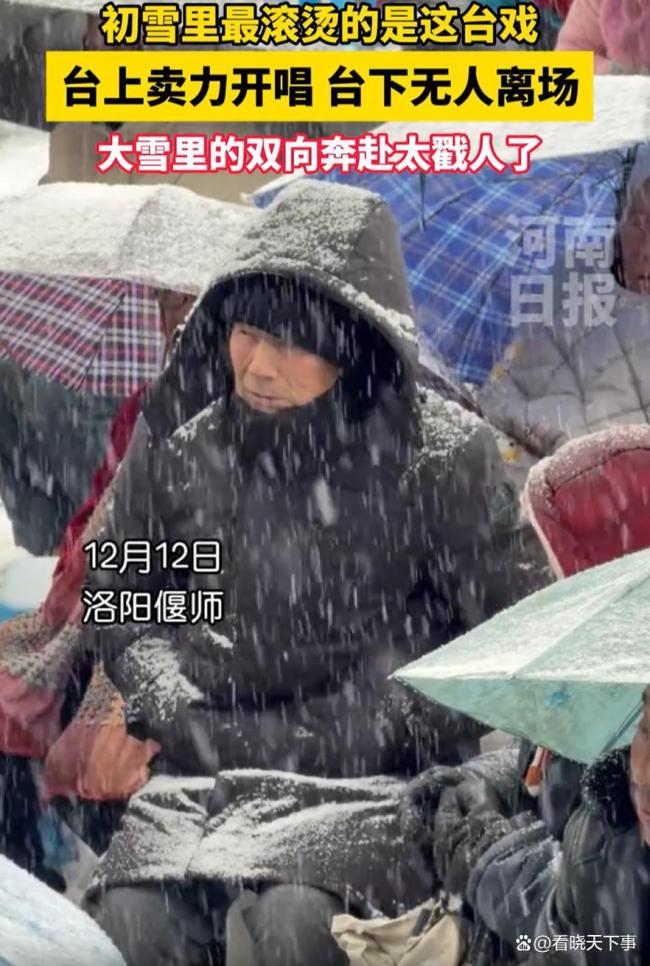 雪天演員賣力唱豫劇臺下無人離場