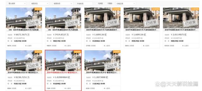 估值2亿元别墅6673万元起拍没人要 手表却拍出五千多万