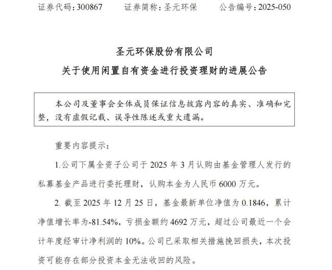 6000万买基金亏81% A股公司紧急报警 投资巨亏引发警报