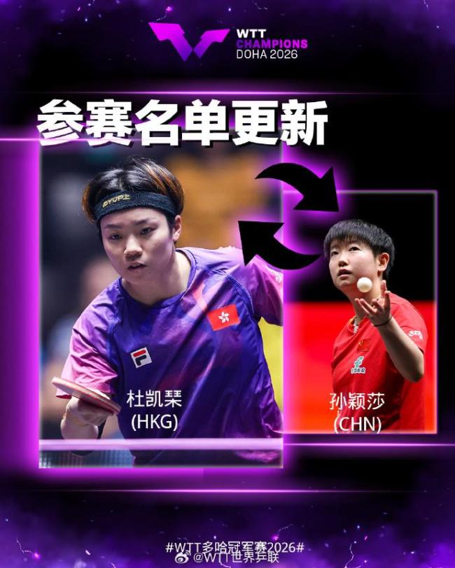 孙颖莎退赛杜凯琹递补