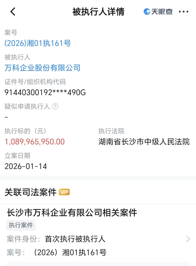 万科被执行约10.9亿元，此前两项合计57亿元债券展期方案被否 债务压力加剧