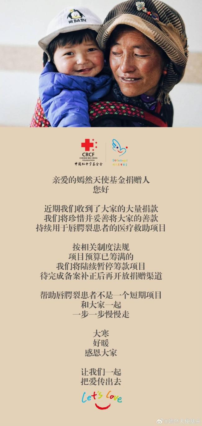 嫣然天使基金暂停筹款