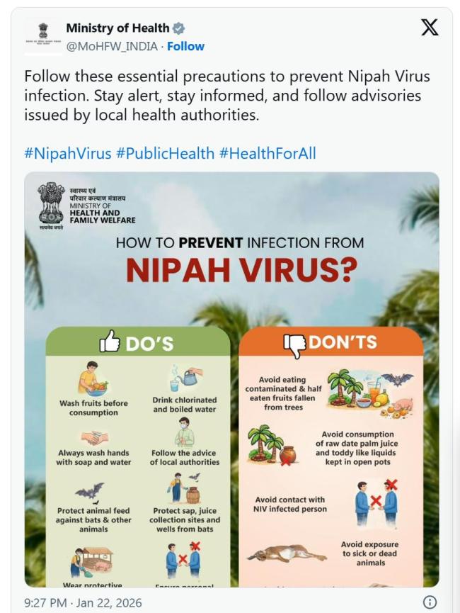 中国已将尼帕病毒纳入监测 加强防控措施