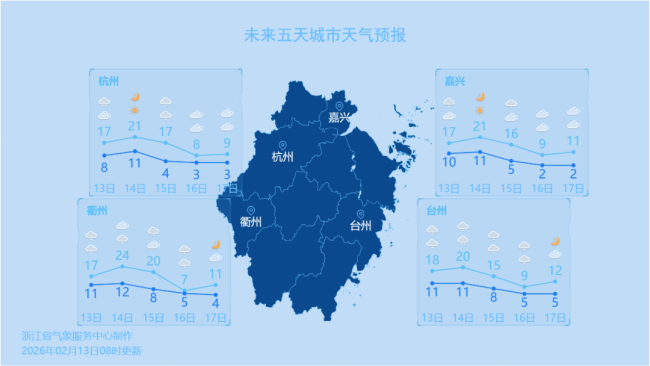 受暖湿气流影响，浙江雨水今夜入场，连下五天，局部中到大雨，还有降温和大风 春节假期先雨后晴