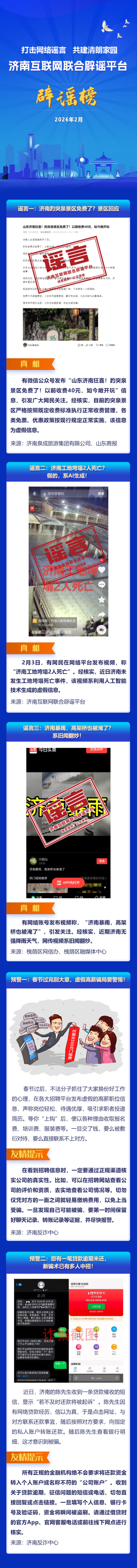 濟南互聯(lián)網(wǎng)聯(lián)合辟謠平臺2026年2月辟謠榜