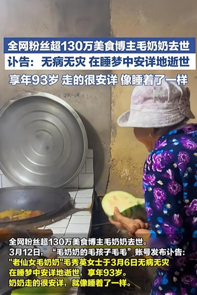 93岁美食博主“毛奶奶”去世