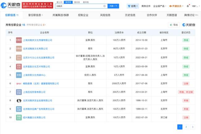 刘晓庆名下多家企业已吊注销