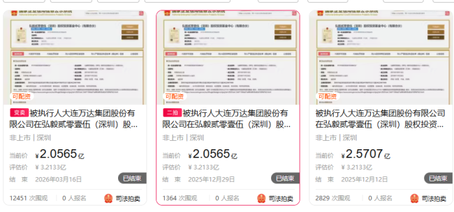 万达集团所持投资基金股份流拍 再次无人出价