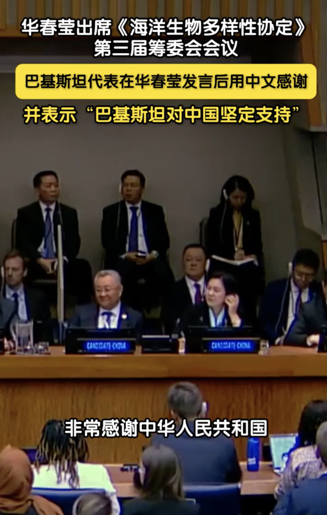 华春莹发言后巴基斯坦代表用中文致谢！