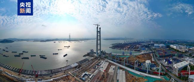 世界最高双层悬索桥主塔亮相珠江口 创五项世界第一