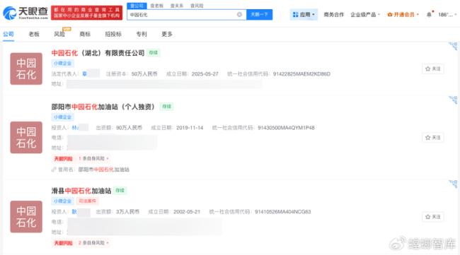 多家公司以中园石化命名