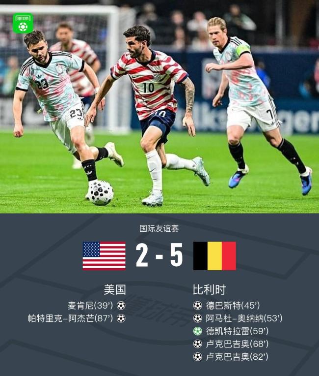 足球友谊赛比利时5-2逆转美国