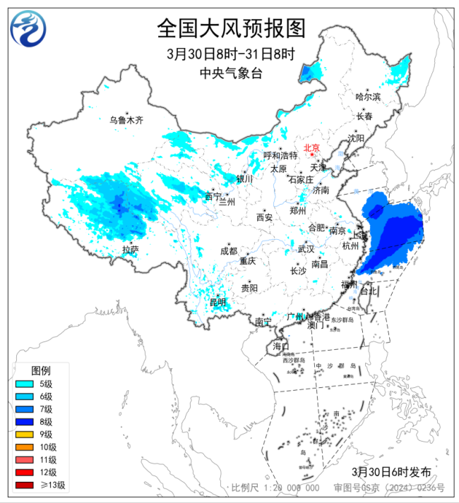 内蒙古甘肃等地将出现5-6级大风