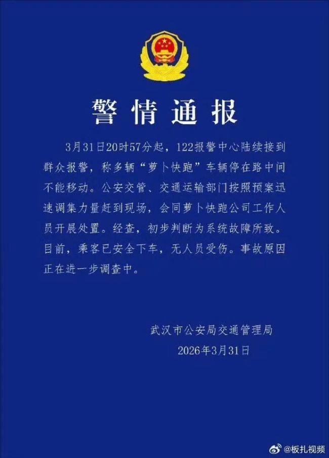 武汉多辆萝卜快跑行驶中突然停摆