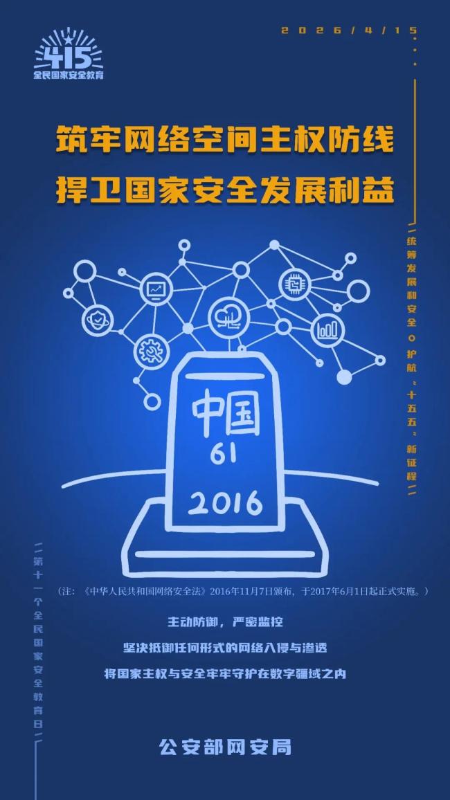 網(wǎng)警發(fā)布全民國(guó)家安全教育日主題海報(bào)