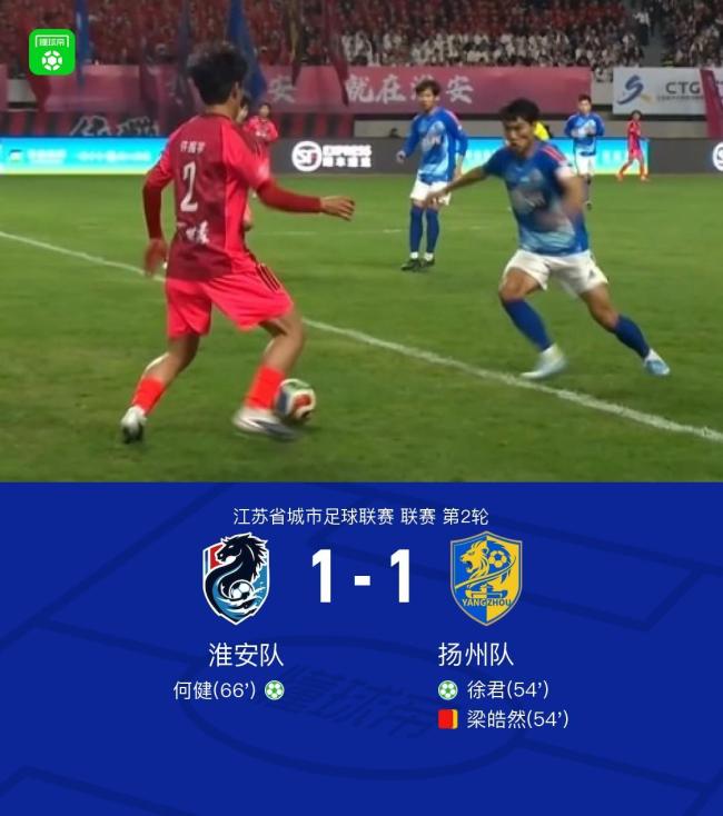 淮安队1-1十人扬州队