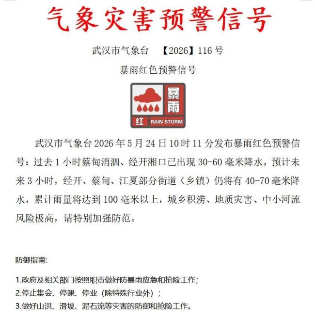 武漢停課停業(yè) 暴雨紅色預(yù)警發(fā)布