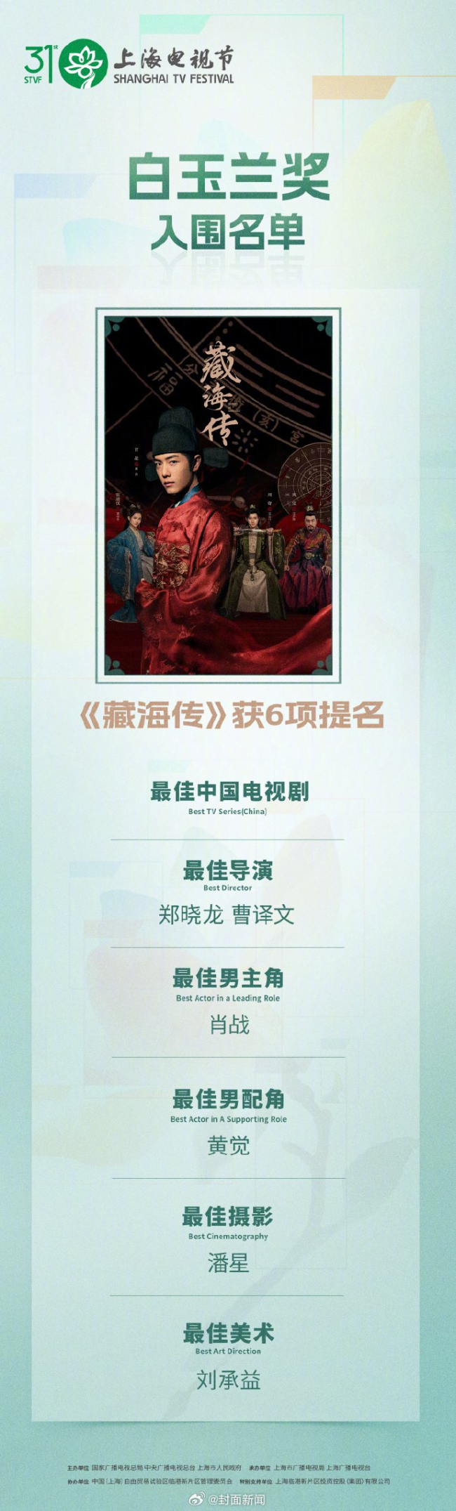 藏海传获6项提名 恭喜入围白玉兰奖