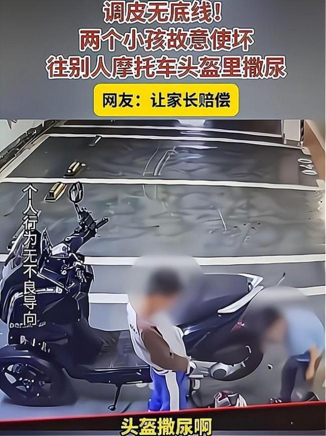 2男孩向5000元头盔撒尿后逃离