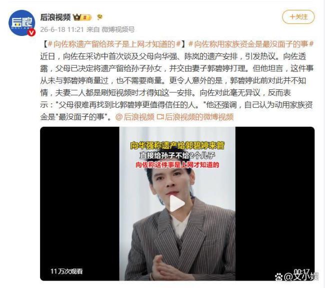 向佐称遗产留给孩子是上网才知道的 短视频揭秘家族安排