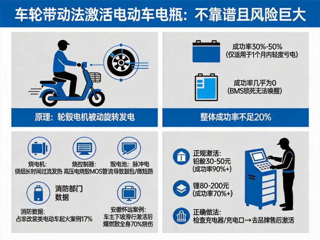 网友用车轮带动法激活“饿死”电瓶，成功率不足20%为何风险巨大？