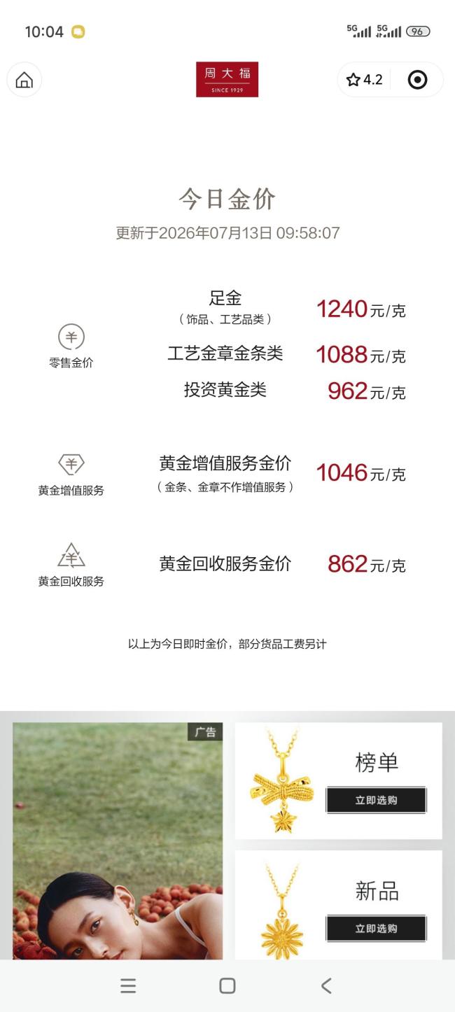 金饰克价,又跌了 国际金价承压下调