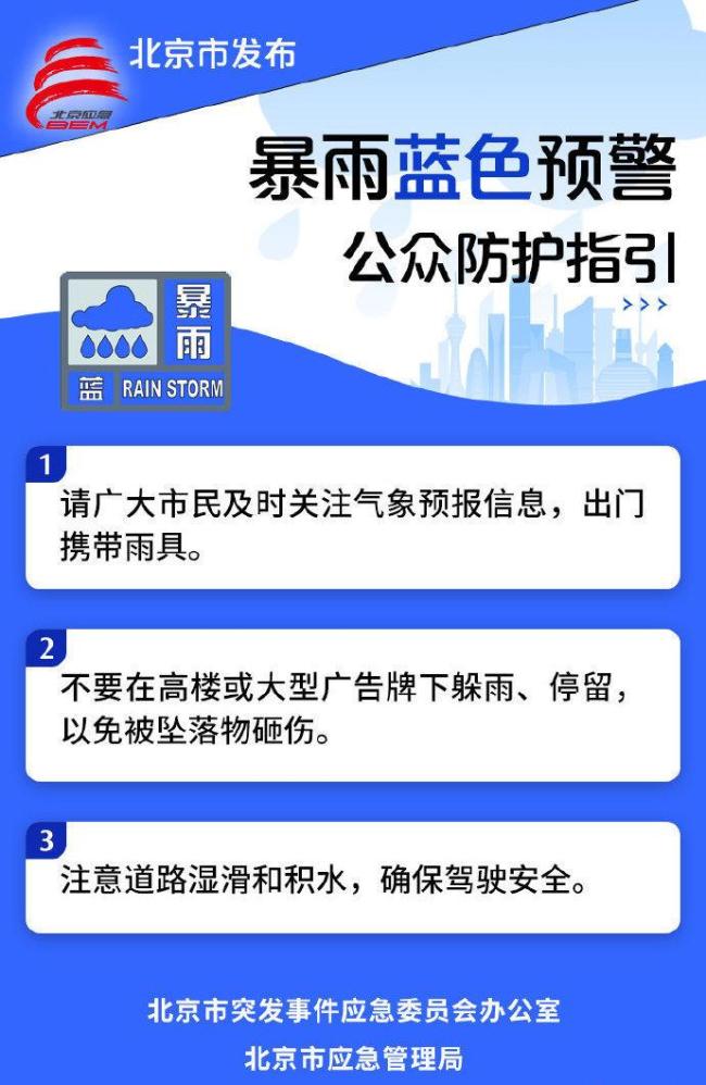 注意防范!北京市发布暴雨蓝色预警 多区面临强降雨威胁