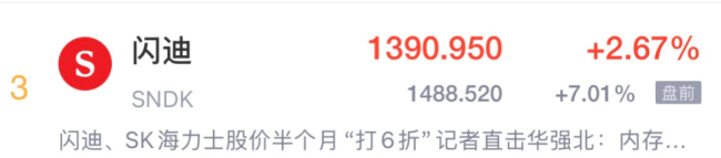 闪迪美股盘前涨超7% 半导体存储股集体拉升