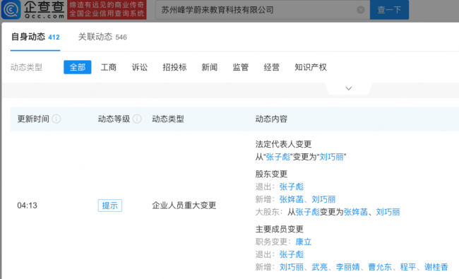 张雪峰妻子任峰学蔚来董事