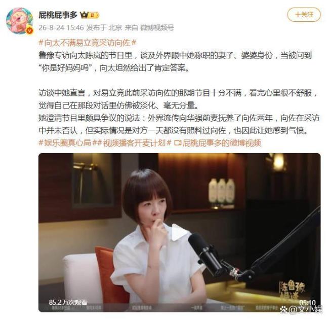 向太不满易立竞采访向佐 母子情深引发热议