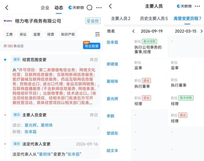 董明珠卸任格力电子商务法定代表人