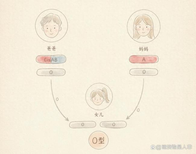 爸爸AB型血妈妈A型血女儿O型血