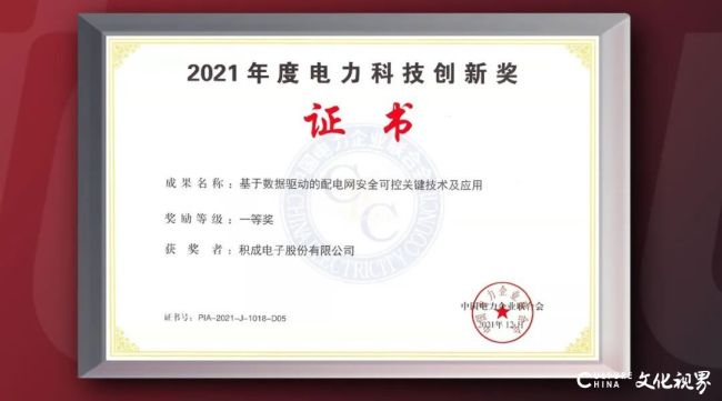 积成电子荣获“2021年度电力科技创新一等奖”